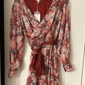 LC Lauren Conrad Orange Wrap Sundress with Cowl Neck